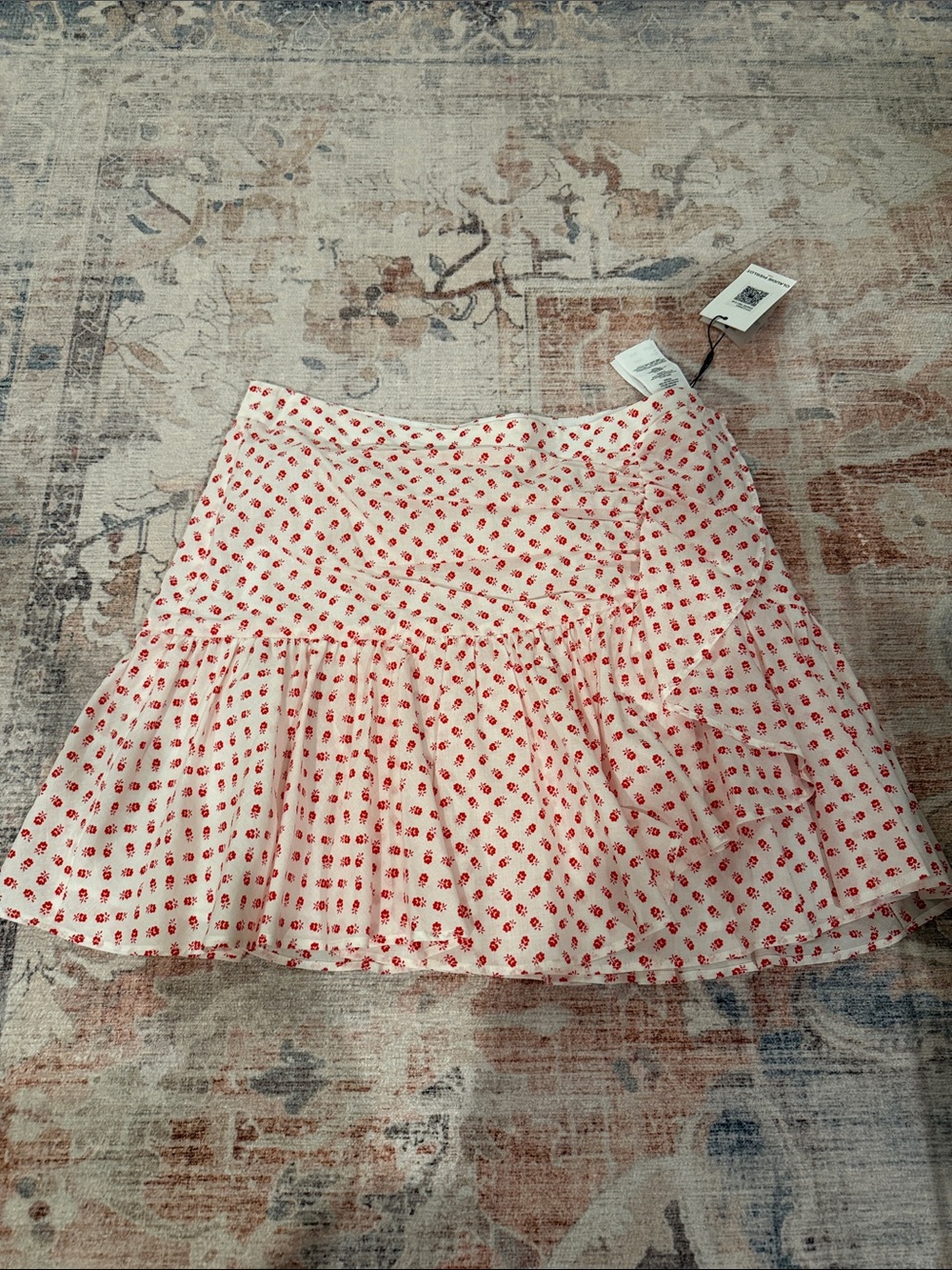 Pink Mini Skirt with Red Cherry Print and Ruffle Hem